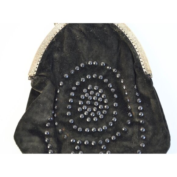 Vintage Antique? Black Velvet Jeweled Chain Handle Clutch Bag - Picture 3 of 7